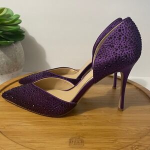Jewel Badgley Mischka Grace D'Orsay Heels Rhinestone Pointed Toe Stilettos US 8